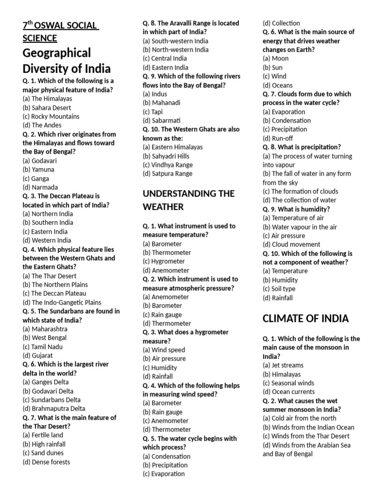 Geographical Diversity and Climate of India | PDF | Money | Monsoon