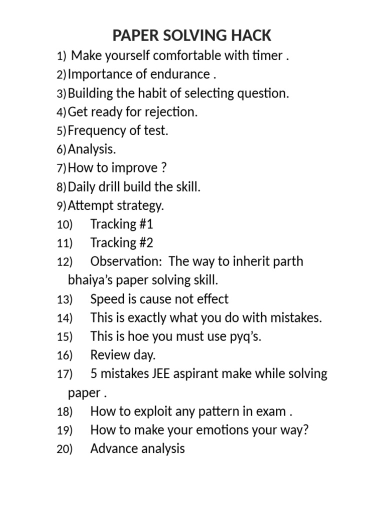 Paper Solving Hack List | PDF