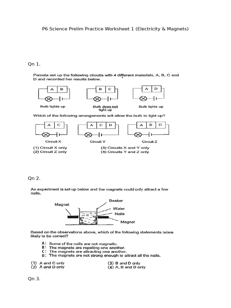 P6 Science Prelim Practice Worksheet 1 | PDF