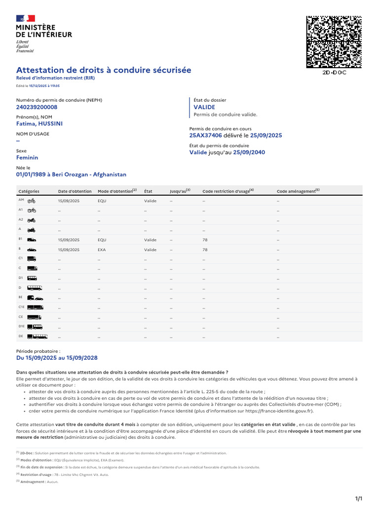 Attestation de droits à conduire valide | PDF | Permis de conduire ...