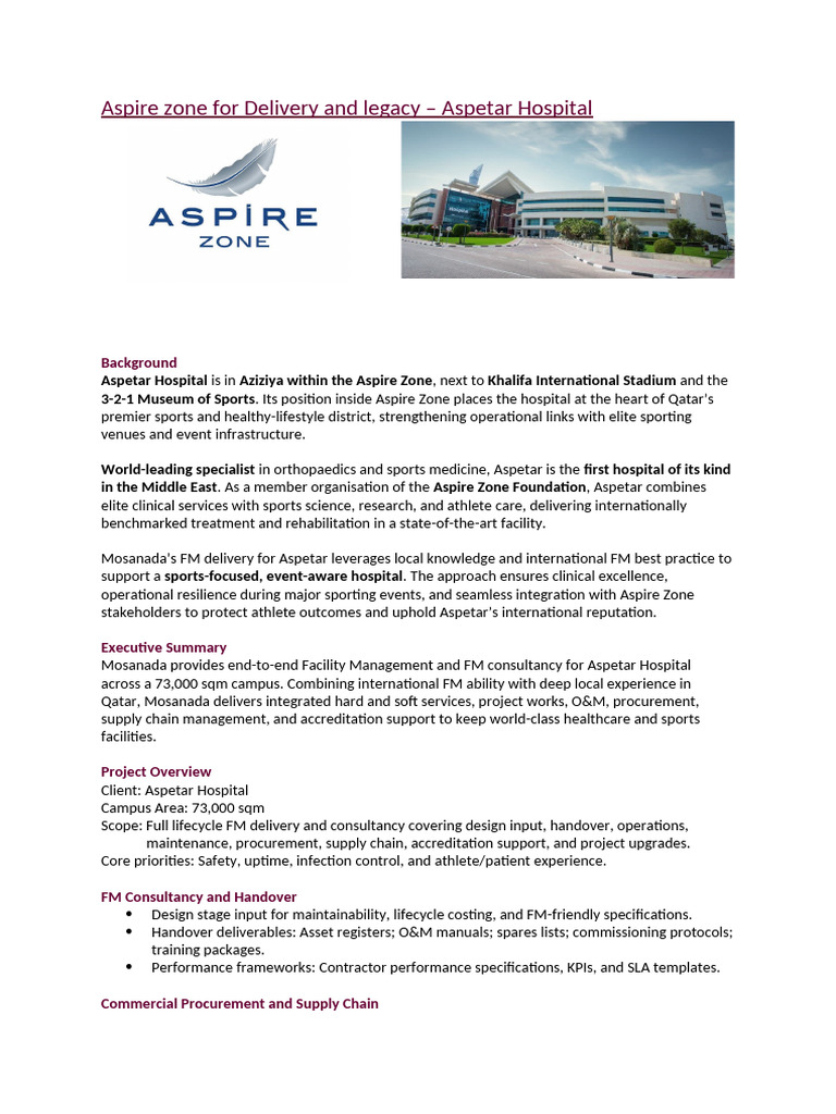 Aspetar Hospital Facility Management Overview | PDF | Life Cycle ...