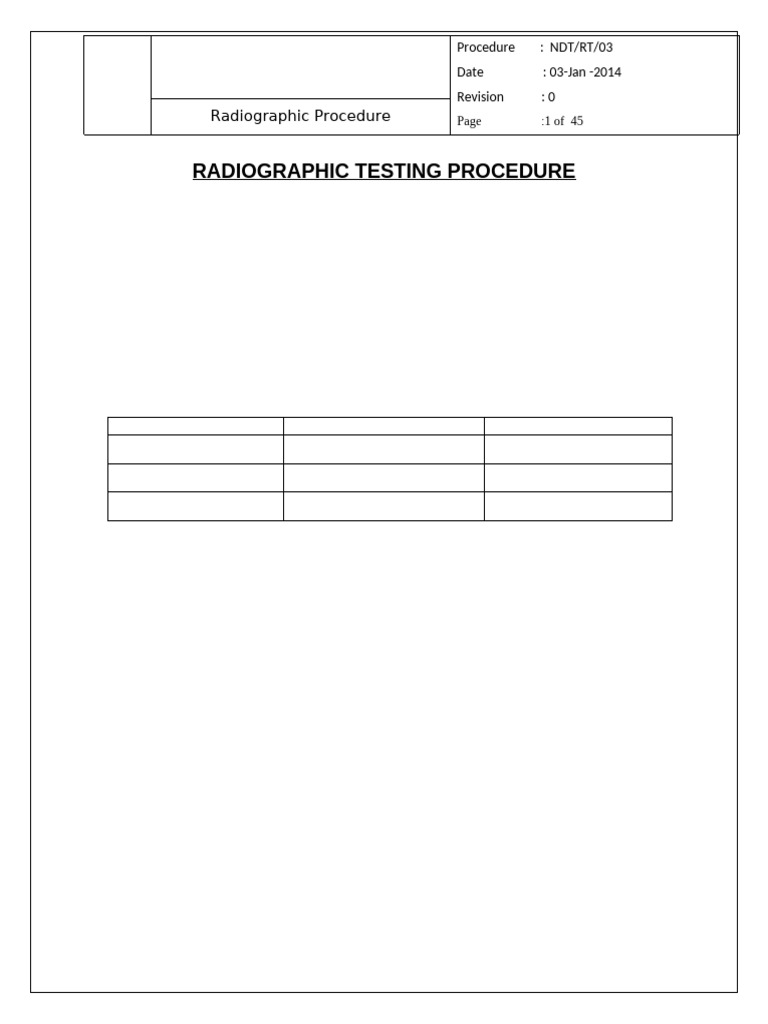 Radiographic Testing Procedure NDT/RT/03 | PDF | Radiography ...