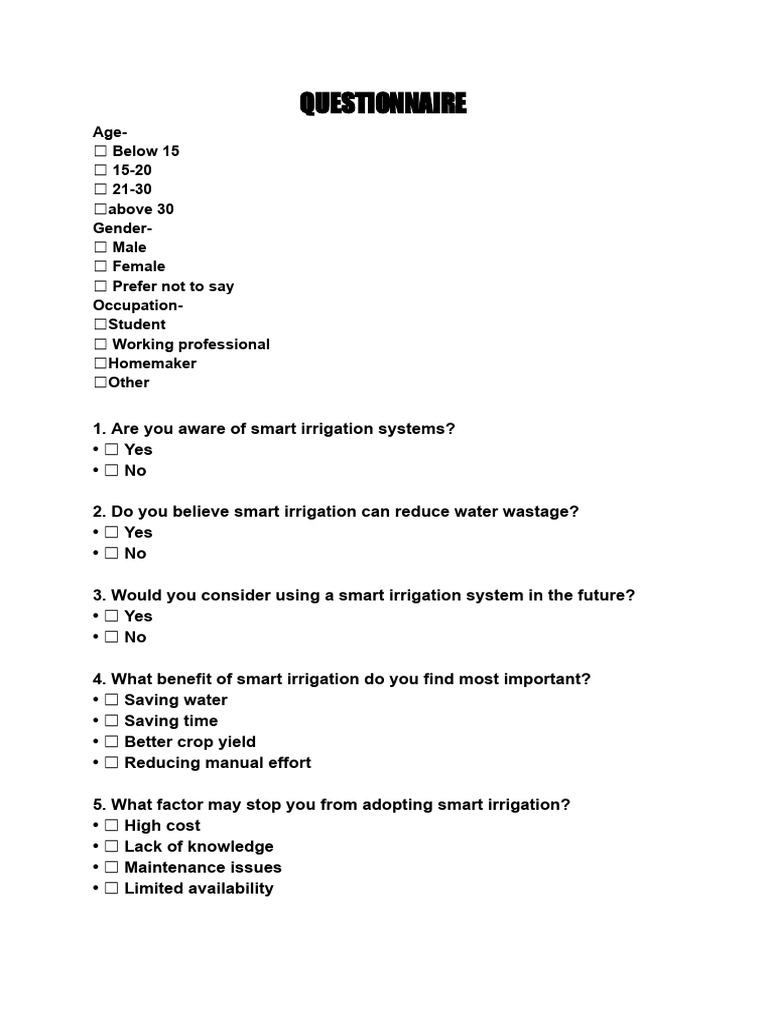 Smart Irrigation Awareness Questionnaire | PDF