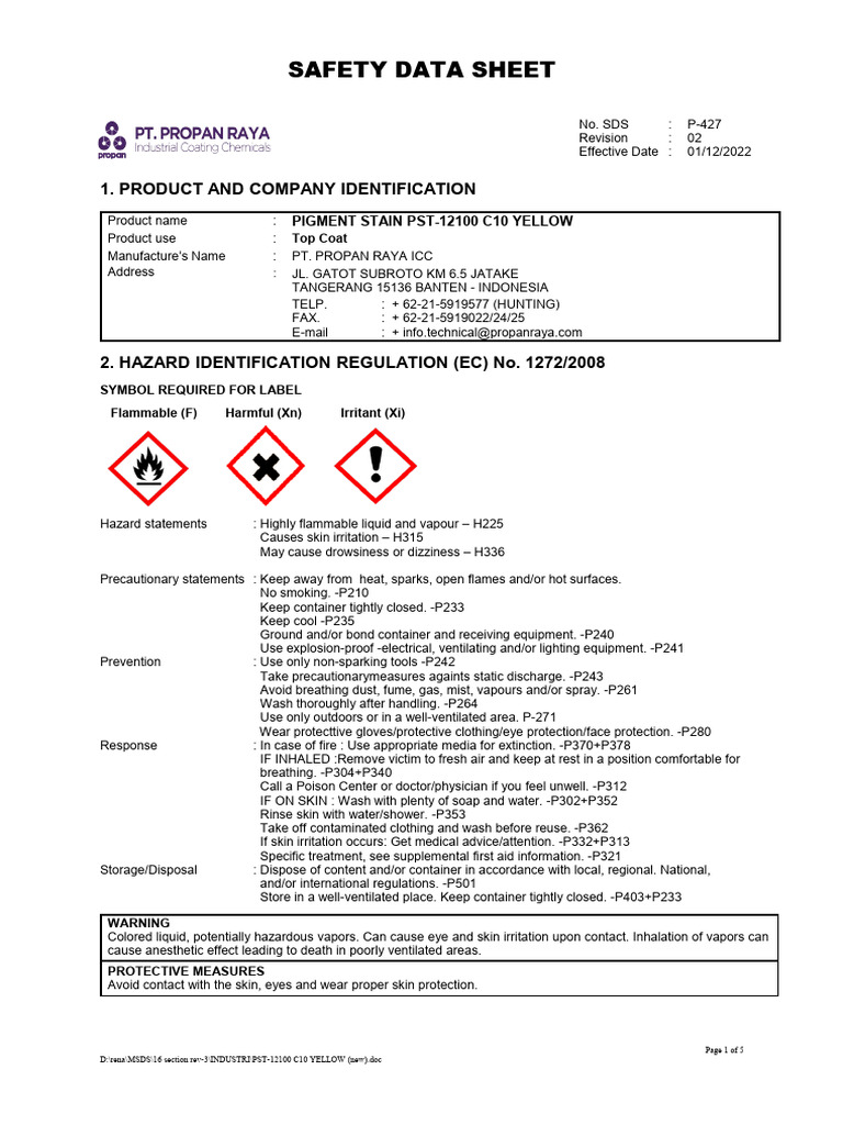 Pst-12100 c10 Yellow (Msds) | PDF | Combustion | Firefighting