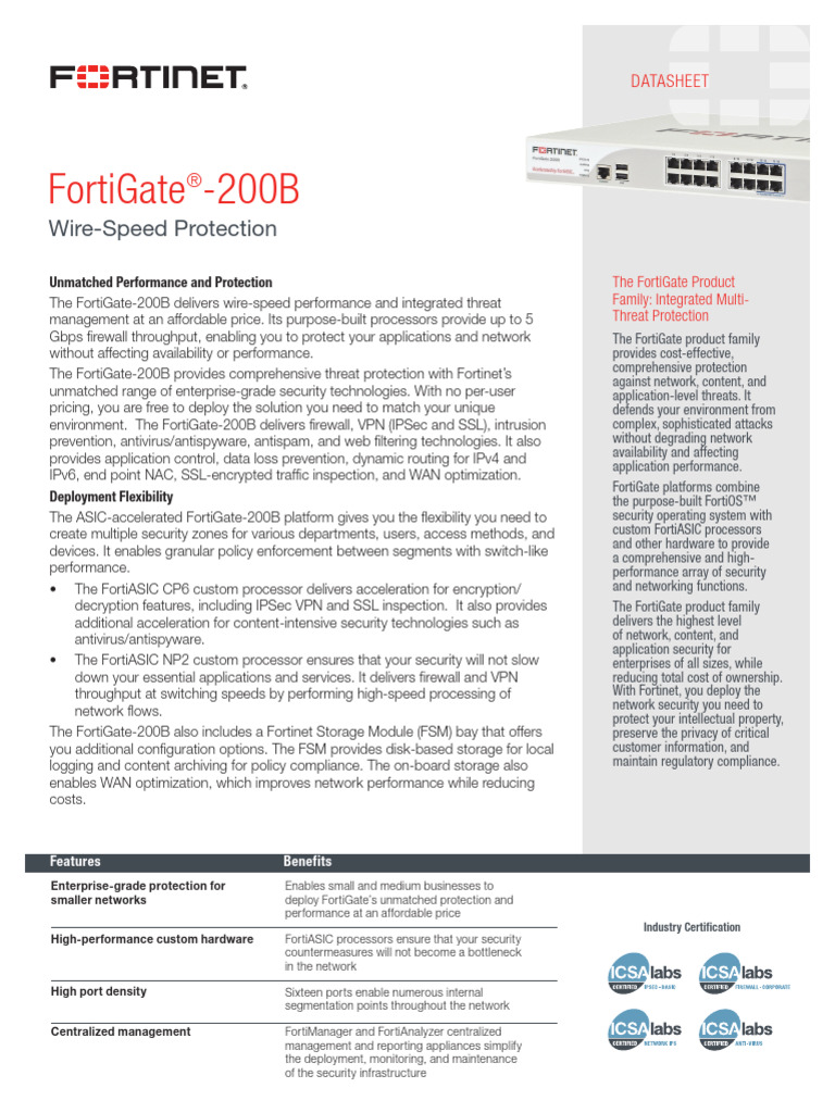 FortiGate-200B: High-Performance Security | PDF | Computer Network ...