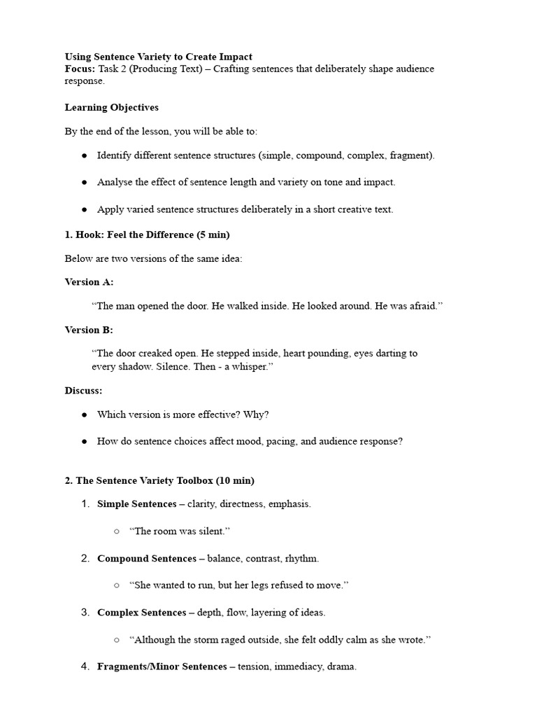 Mastering Sentence Variety for Impact | PDF