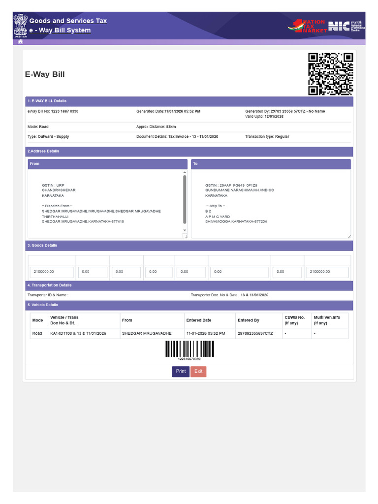 E-Way Bill Details for GST Transactions | PDF | Taxation