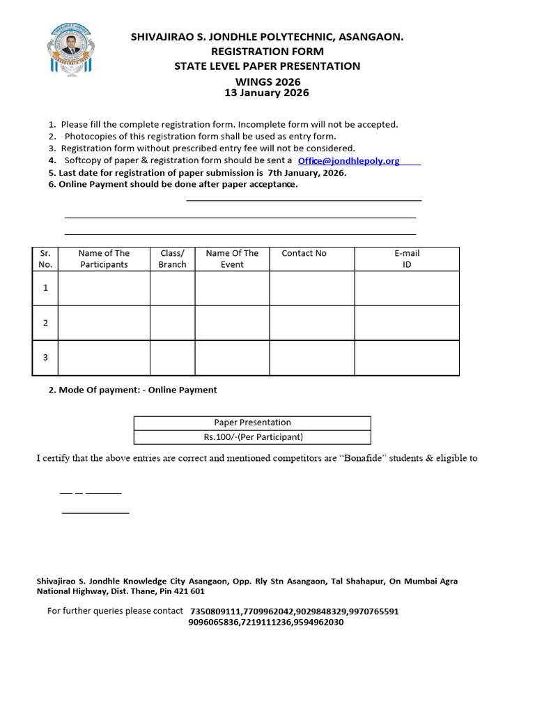State Level Paper Presentation Registration | PDF