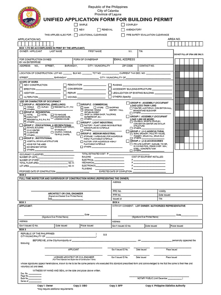 Unified Application Form Building Permit | PDF