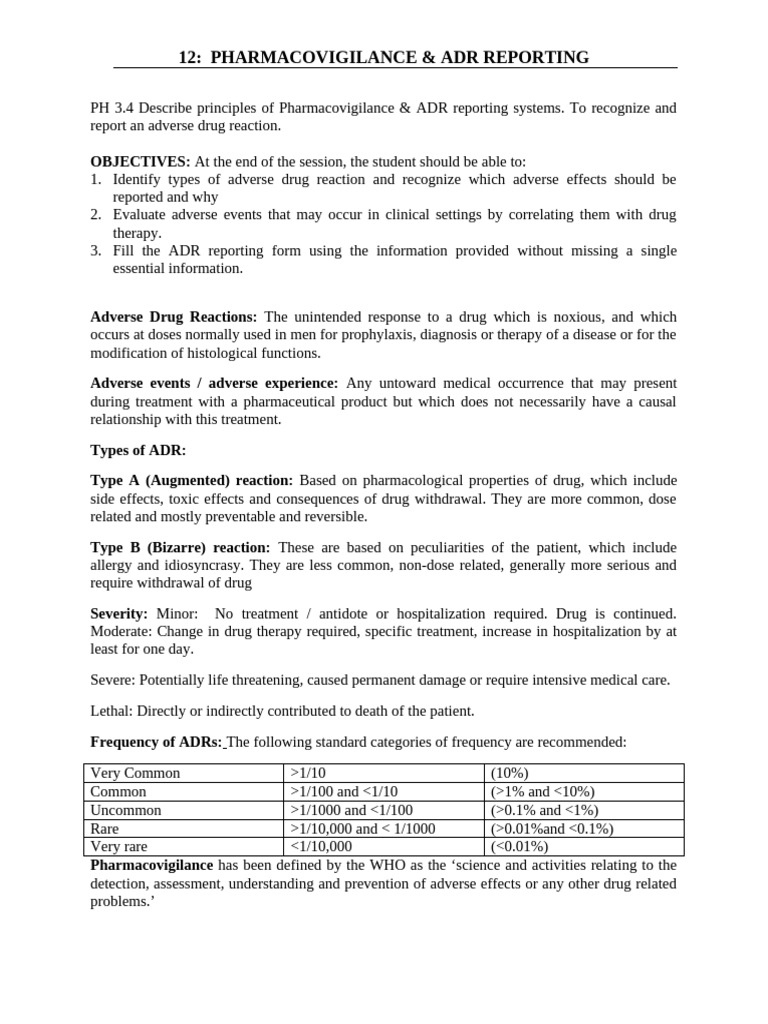 Pharmacovigilance and ADR Reporting Guide | PDF | Pharmacovigilance ...
