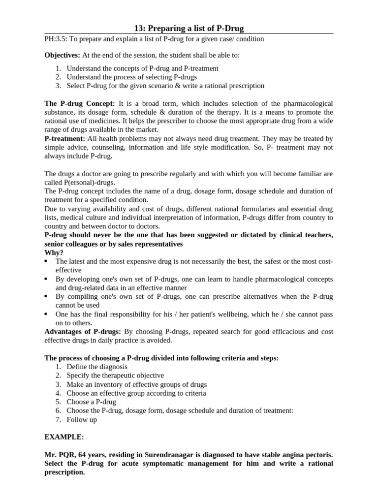 Selecting P-Drugs for Rational Prescribing | PDF | Health Care | Angiology