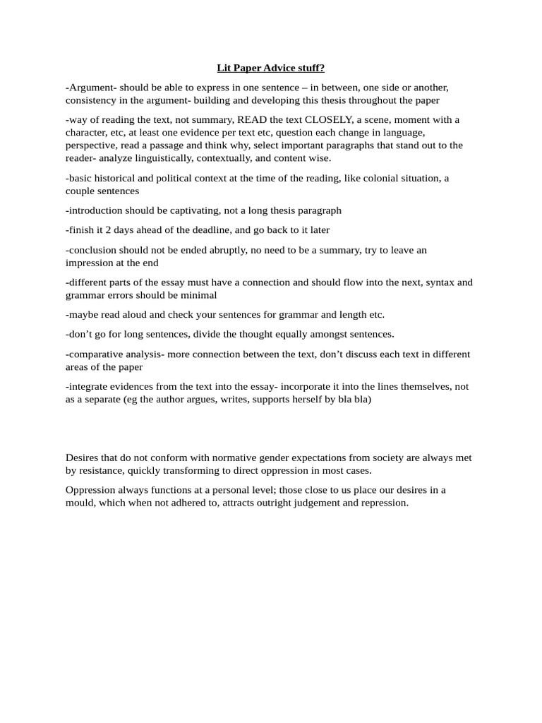 Lit Paper Advice Stuff | PDF