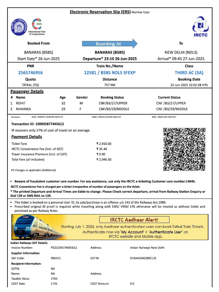 Irctc Ticket | PDF