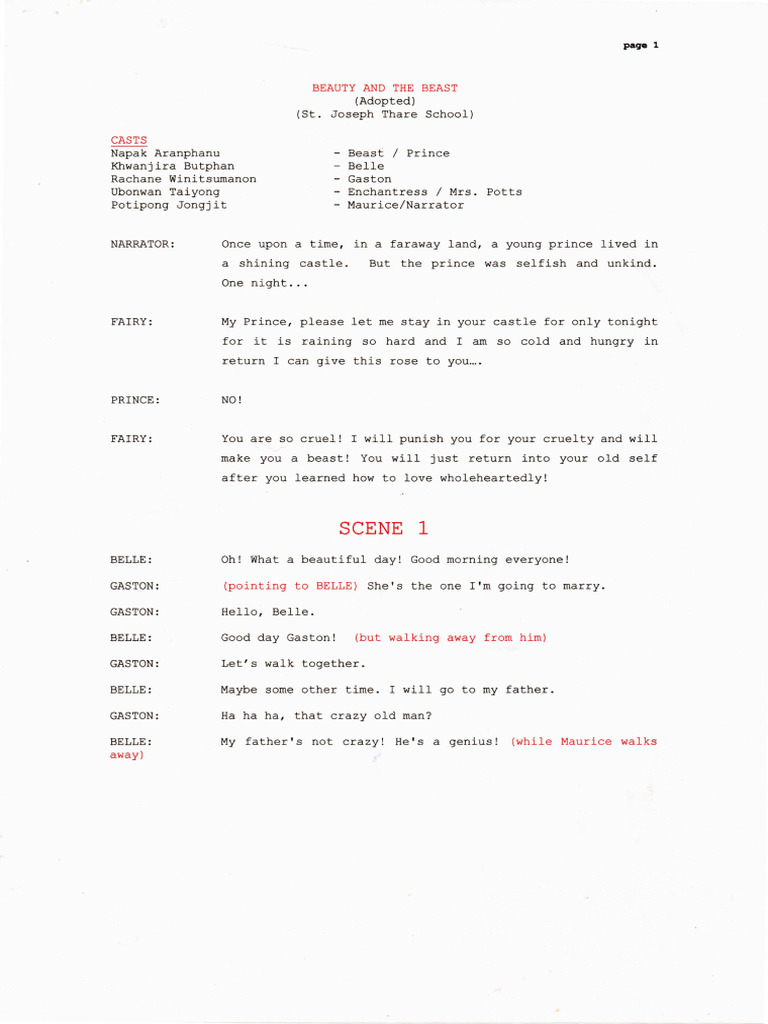 Beauty and The Beast Script (Sketch) | PDF