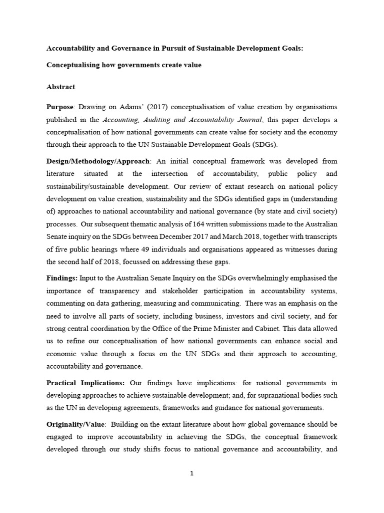 Accountability and Governance in Pursuit of Sustainable Development ...