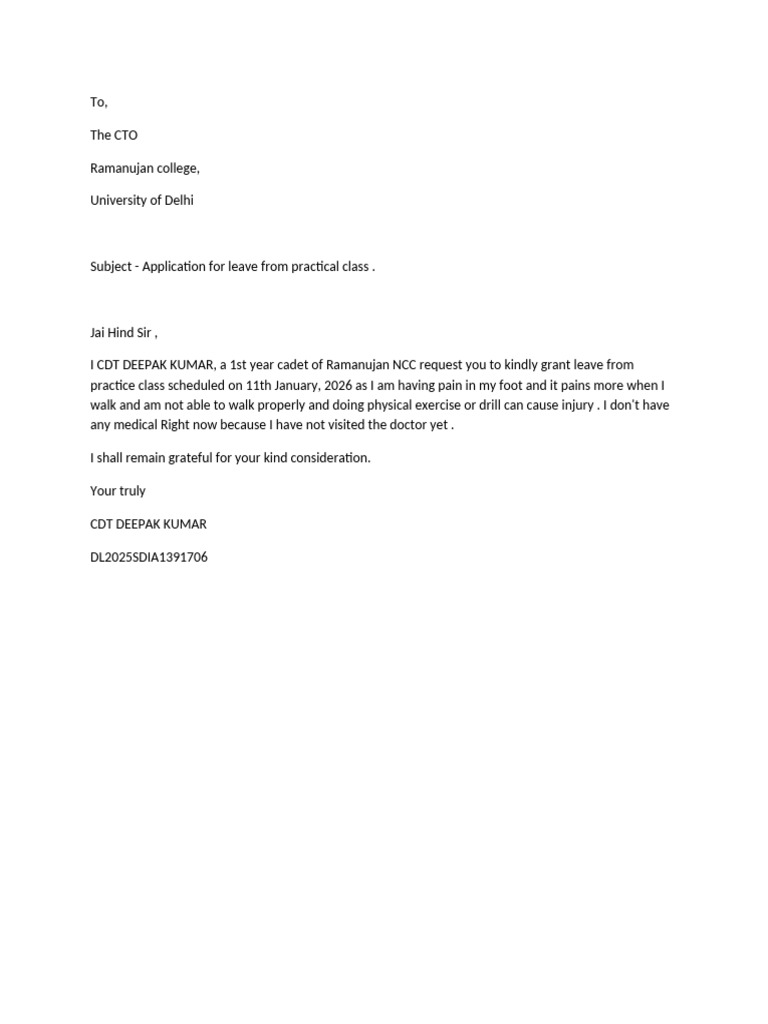 Leave Application for Practical Class | PDF