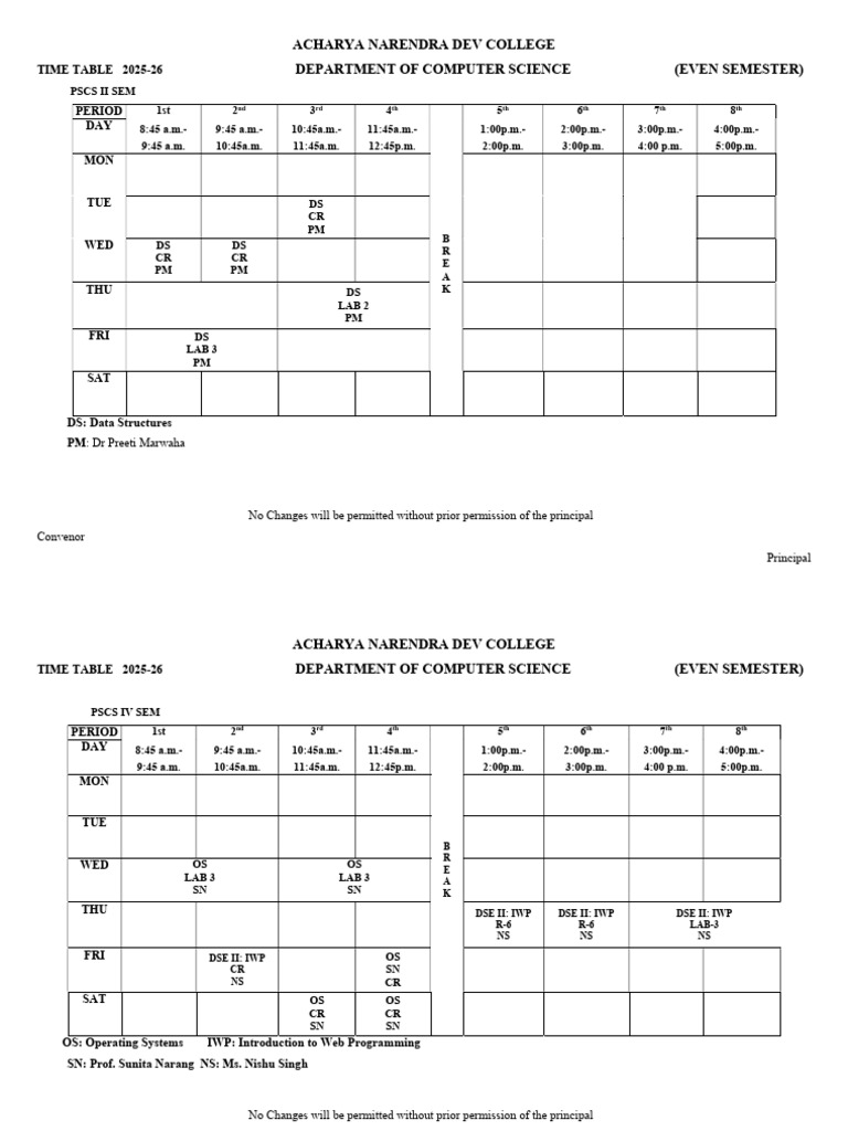 Computer Science Time Table 2025-26 | PDF | Computer Science | Computing
