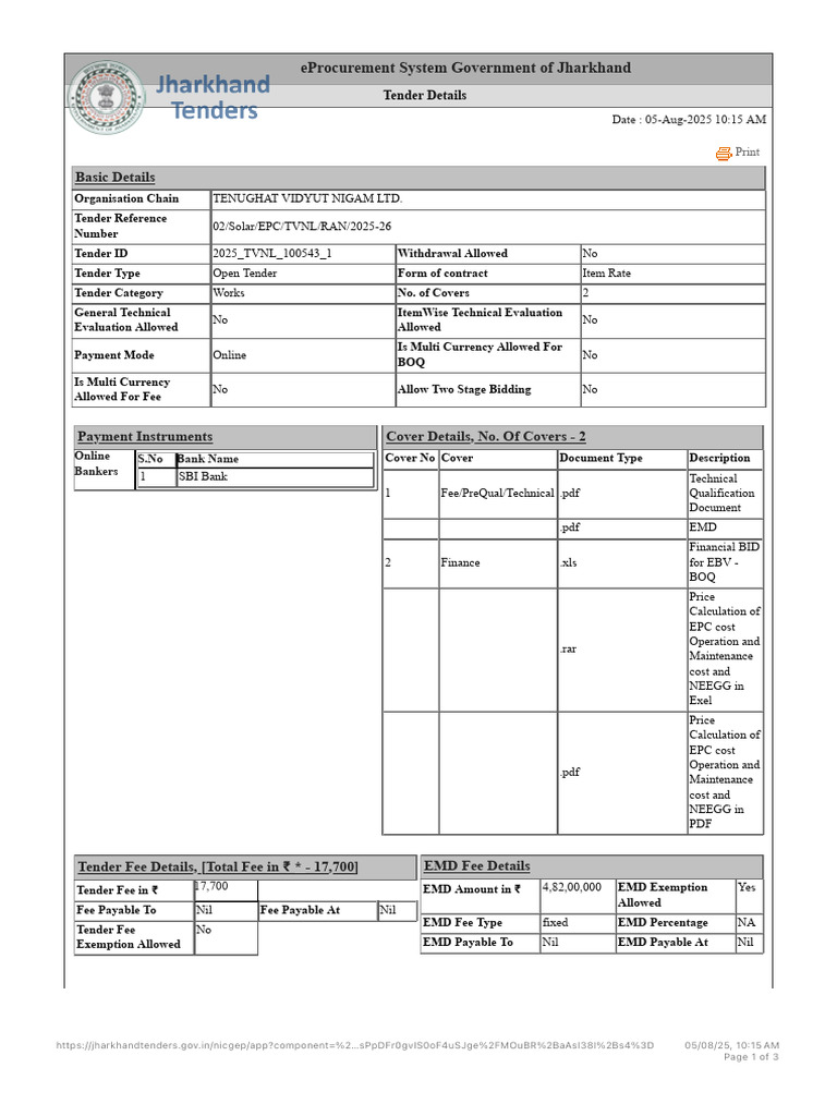 Jharkhand 50 MW Solar EPC Tender | PDF