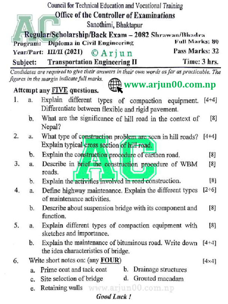 Highway Engineering II_2082 to 2076-Question Bank --Www.arjun00.Com.np ...