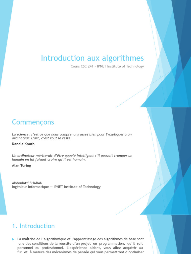 Introduction aux Algorithmes en Informatique | PDF | Variable ...