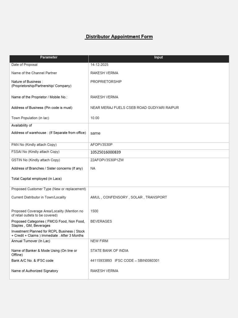 Distributor Appointment Form Template | PDF | Business Economics ...