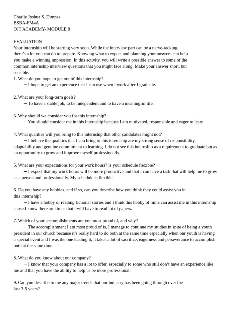 Internship Interview Preparation Guide | PDF | Internship | Job Hunting