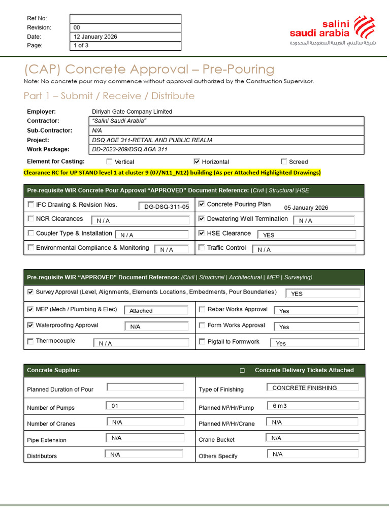 Concrete Pour Approval Process Document | PDF | Civil Engineering