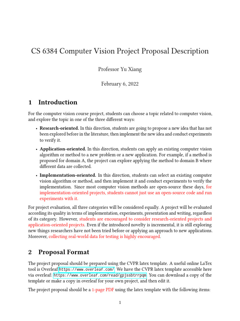 Computer Vision Project Proposal Guide | PDF | Computer Vision ...