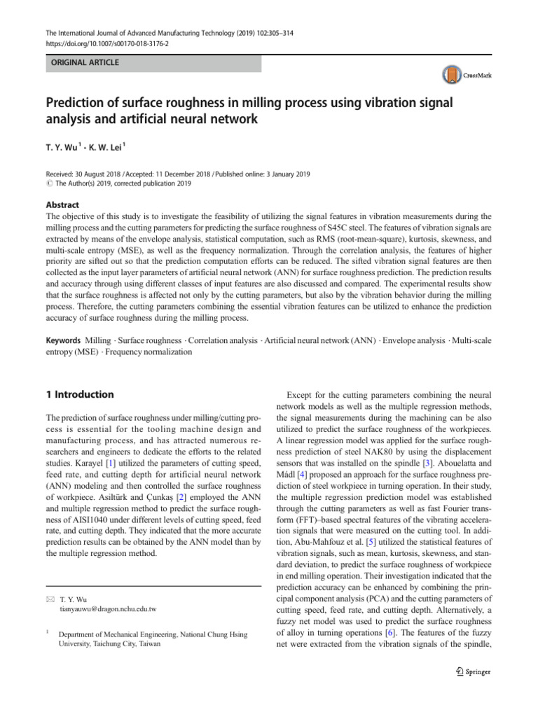 Predicting Milling Surface Roughness Using Vibration Analysis | PDF ...