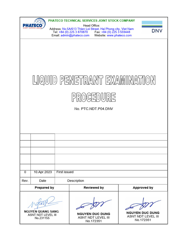 Liquid Penetrant Examination Procedure | PDF | Nondestructive Testing ...