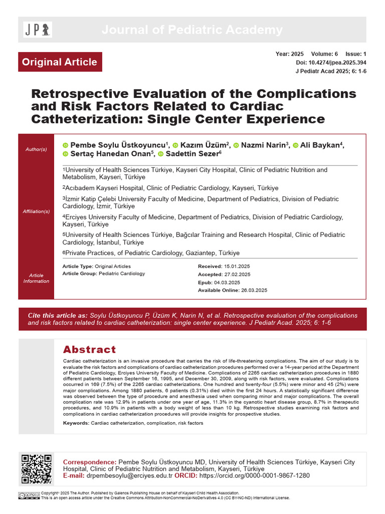Retrospective Evaluation of the Complications and Risk Factors in ...