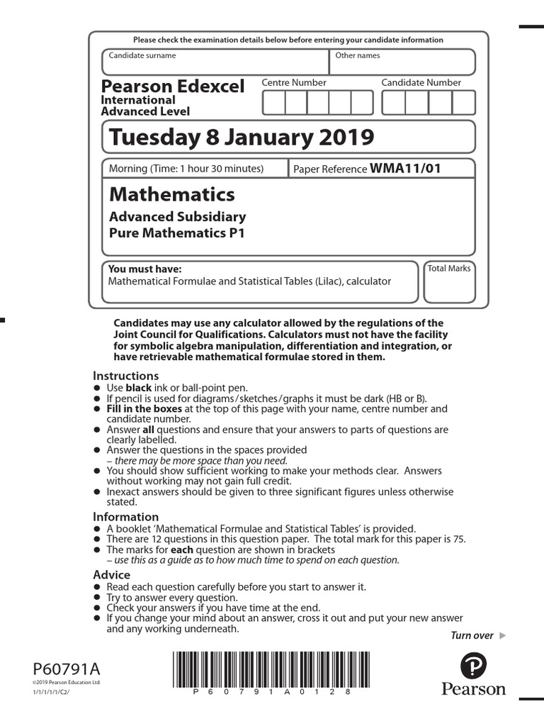 A Level Pure Mathematics Exam Instructions | PDF | Calculator ...