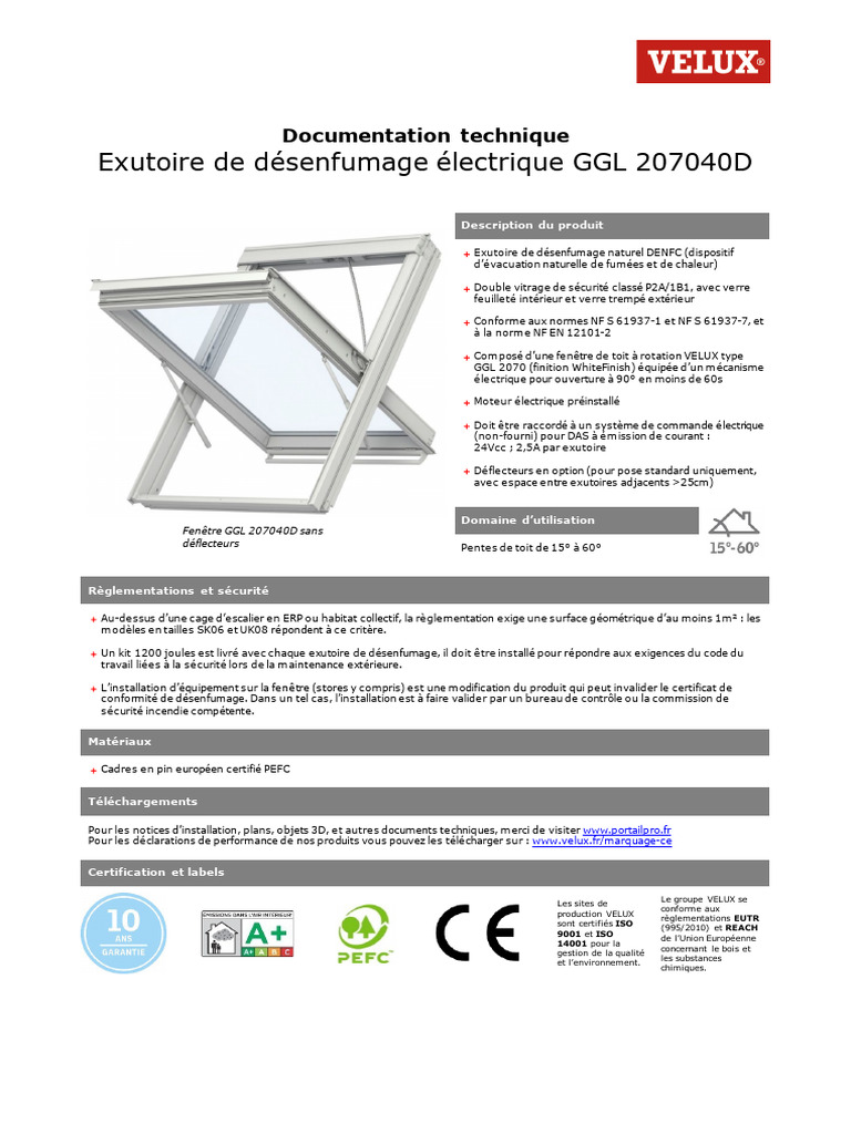 Exutoire de désenfumage GGL 207040D | PDF | Fenêtre | Technologie du ...