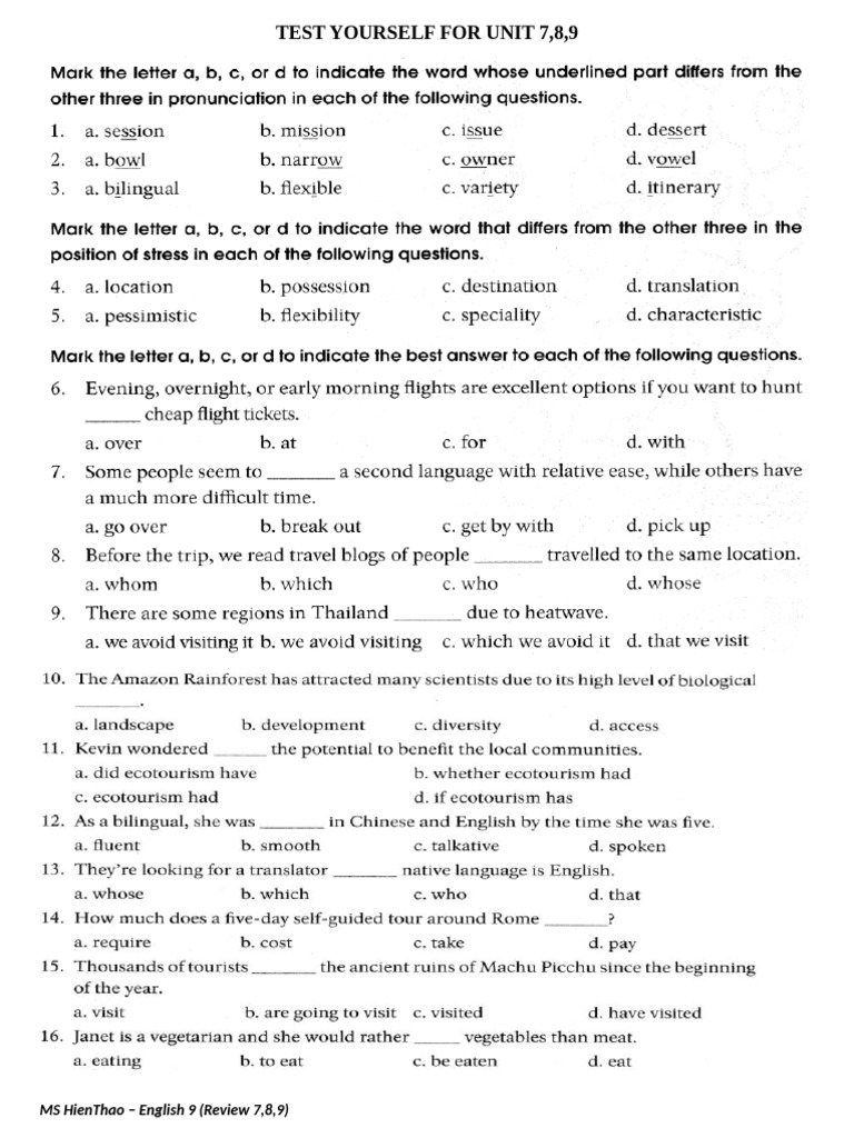 Test Yourself for Unit 789 | PDF
