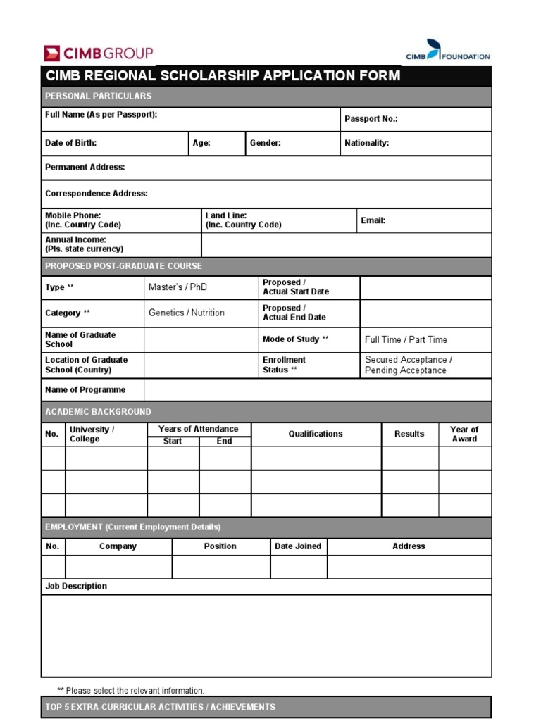 CIMB Regional Scholarship Application Form | PDF