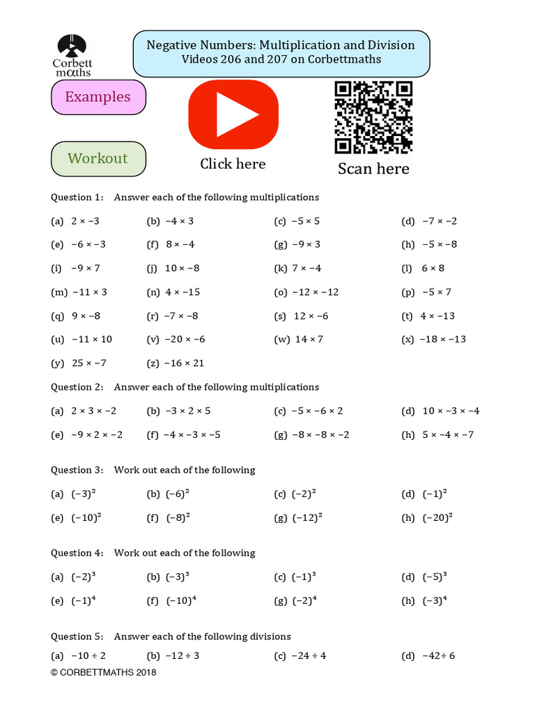 Negative Numbers: Multiplication & Division | PDF | Matrix Theory ...