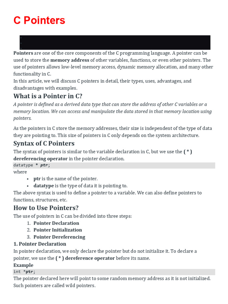 Understanding C Pointers: Types & Usage | PDF | Pointer (Computer ...