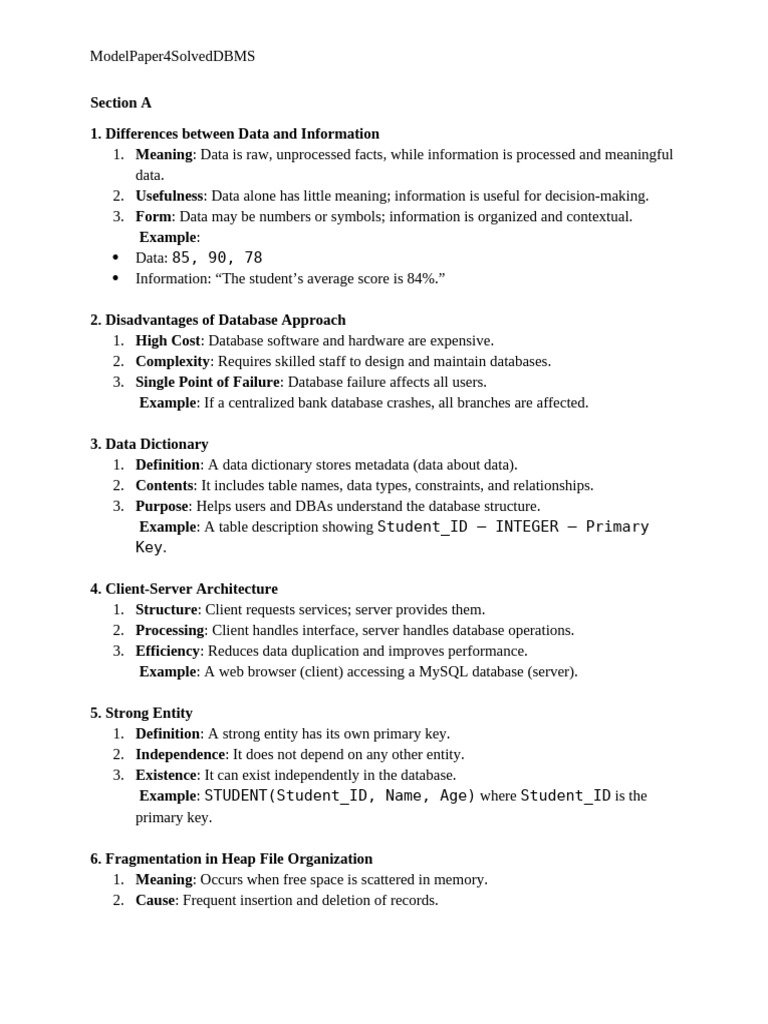 Model Paper 4 Solved Dbm s | PDF | Solid State Drive | Databases