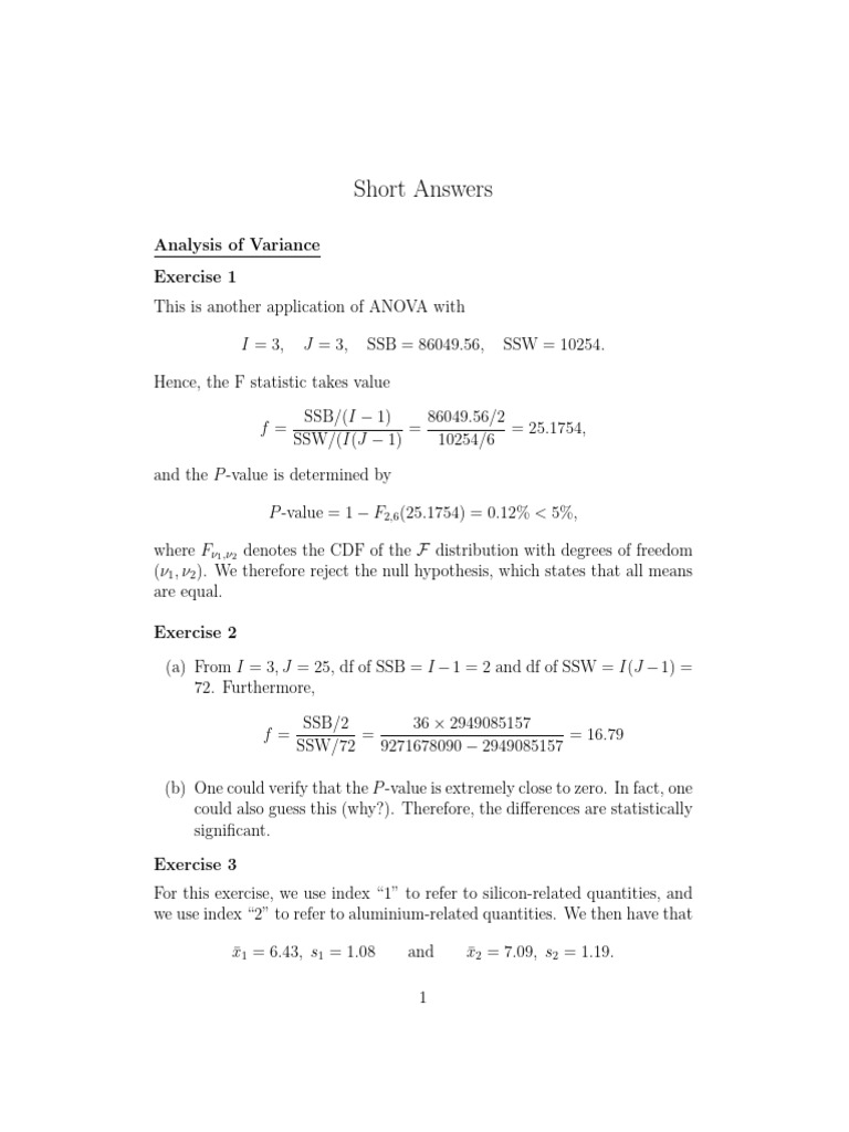 ANOVA Exercises and Statistical Analysis | PDF