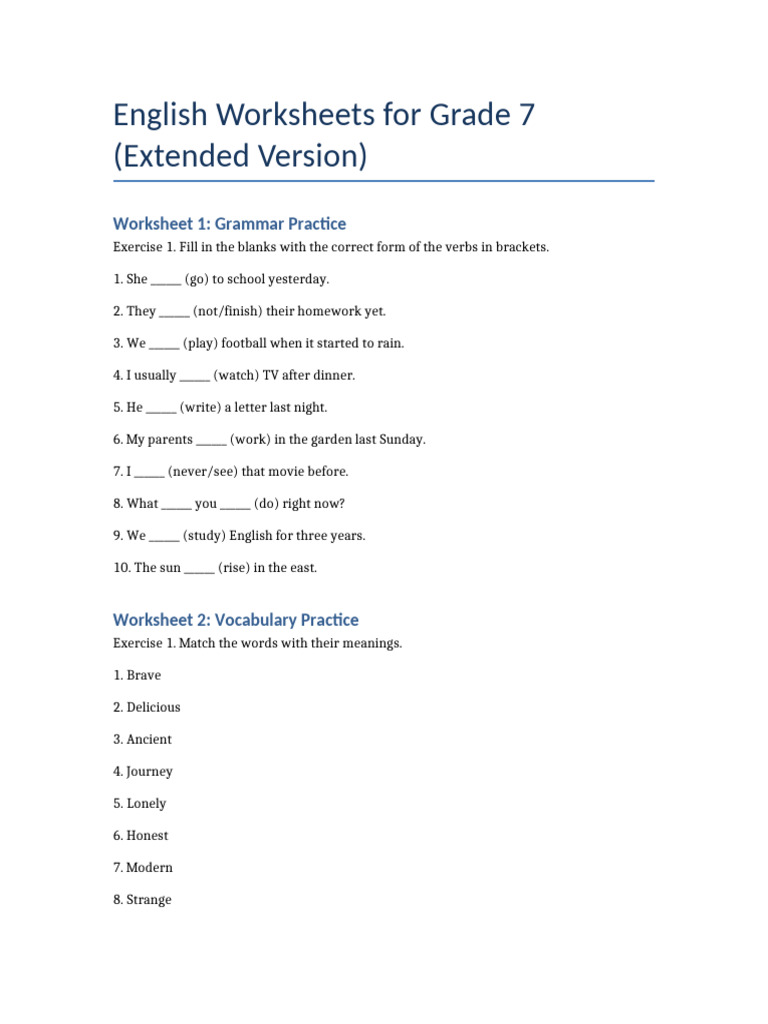 English Worksheets Grade7 Expanded | PDF