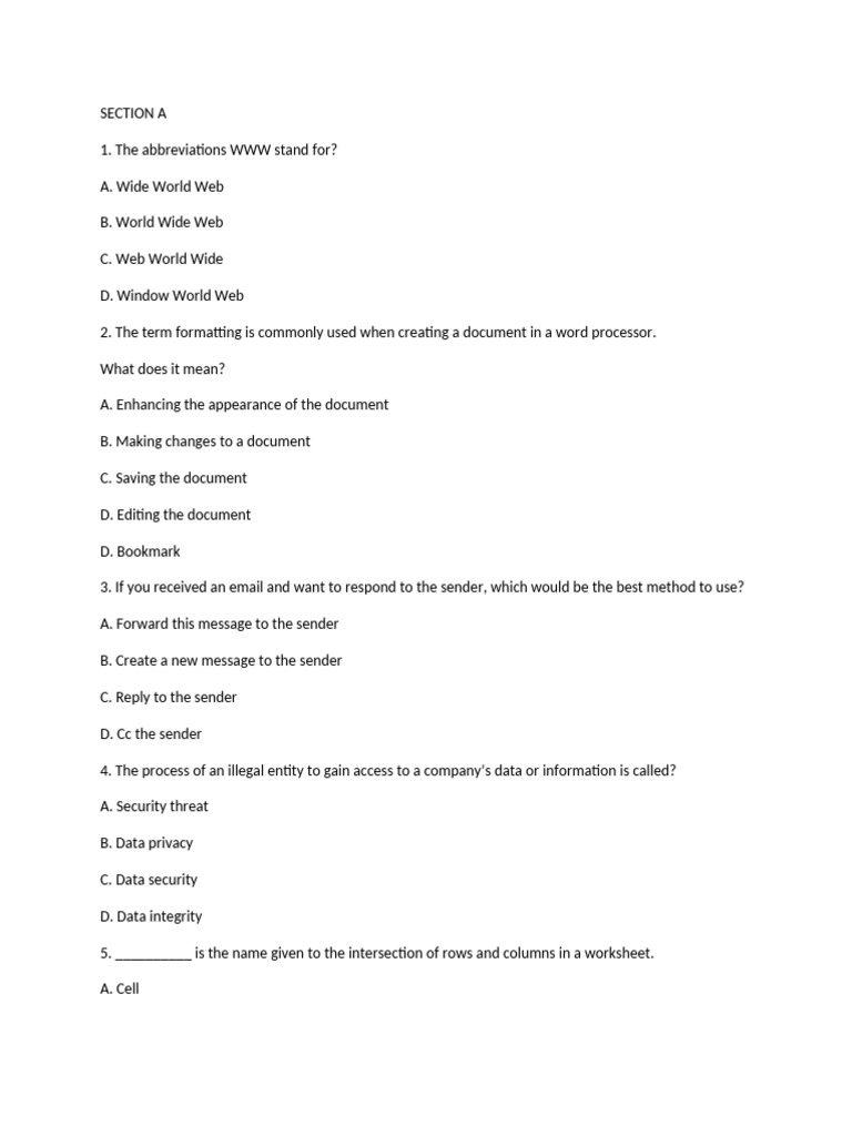 Essential Computer Skills Quiz and Guide | PDF | Microsoft Excel ...