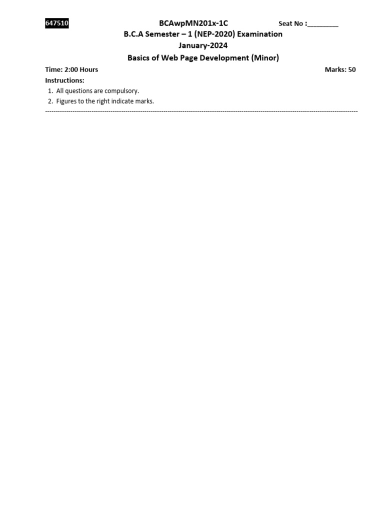 BCA Semester 1 Web Development Exam Guide | PDF | Html Element | Web ...