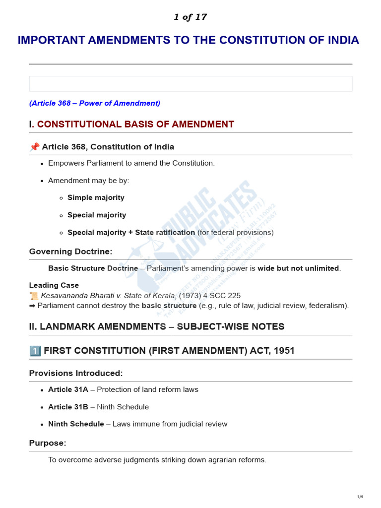 Key Amendments to Indian Constitution | PDF | Political Law | Legal ...