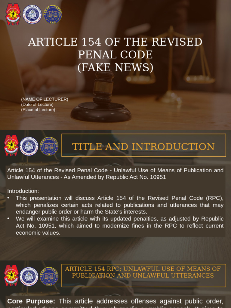 Article 154 RPC: Fake News Penalties Explained | PDF | Freedom Of ...