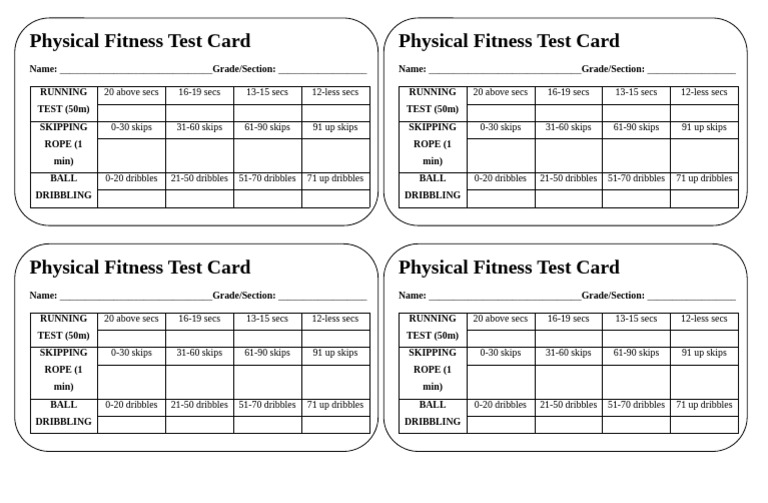 Physical Fitness Test Assessment Card | PDF