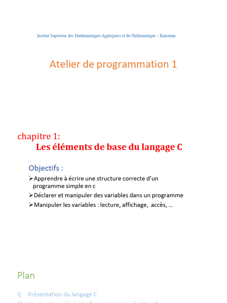 Introduction au langage C et ses bases | PDF | C (Langage de ...
