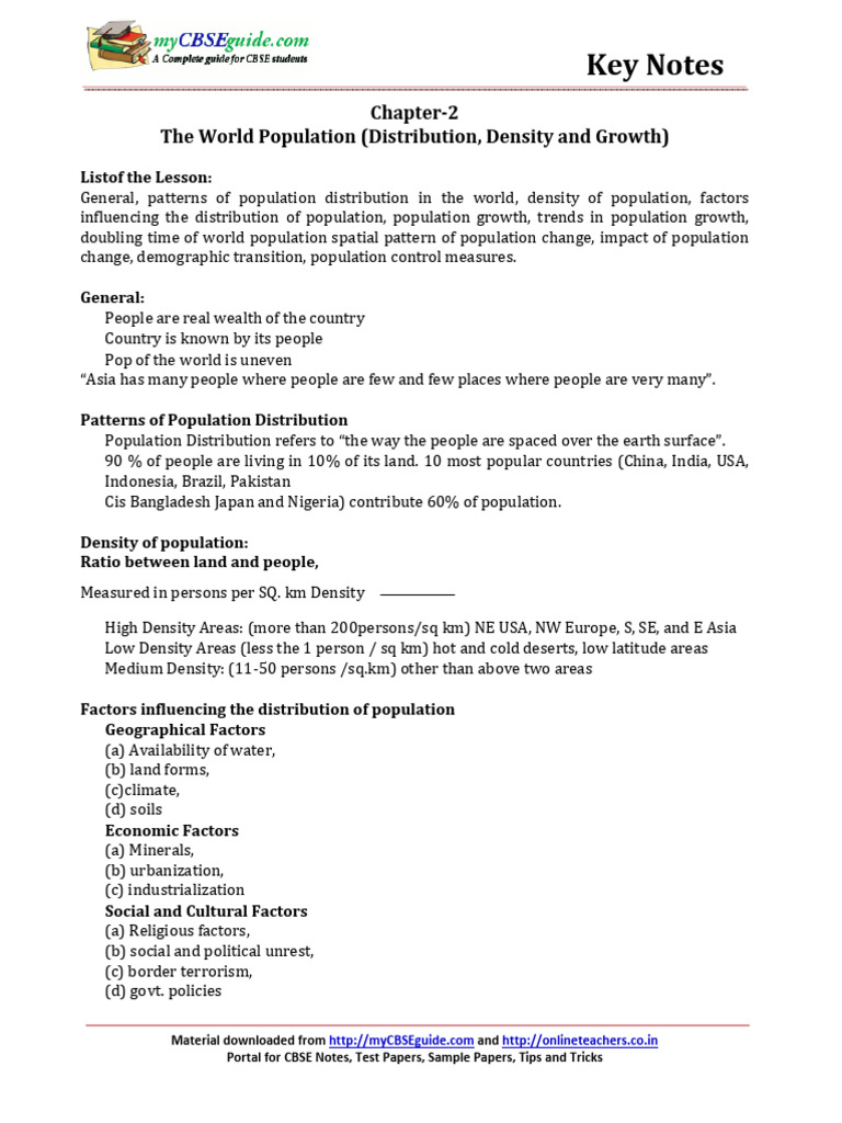 B1 12 Geography Key Notes Ch 02 the World Population | PDF | Population ...