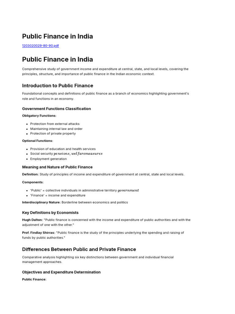 Overview of Public Finance in India | PDF | Taxes | Public Finance