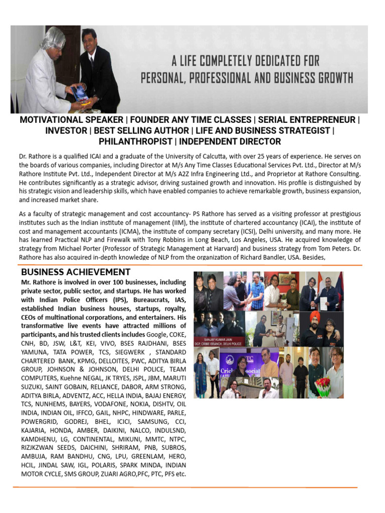 Dr. PS Rathore: Entrepreneur & Speaker | PDF | Strategic Management ...