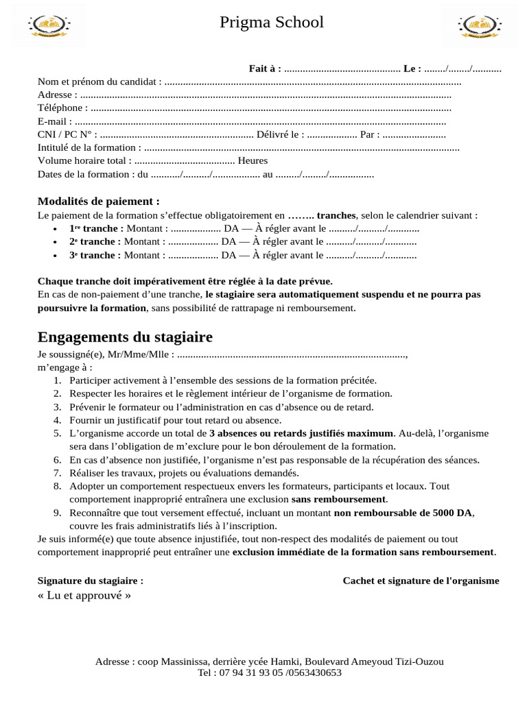 Engagements et modalités de formation Prigma | PDF